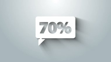 Beyaz% 70 indirimli etiket simgesi gri arka planda izole edildi. Etiket alışverişi. Özel teklif işareti. İndirim kuponları sembolü. 4K Video hareketli grafik canlandırması