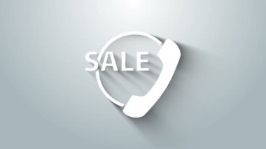 Gri arkaplanda 24 saatlik beyaz telefon destek ikonu izole edildi. Tüm gün müşteri destek merkezi. Tam zamanlı çağrı servisi. 4K Video hareketli grafik canlandırması