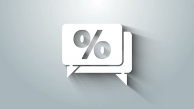 Beyaz indirim etiketi simgesi gri arkaplanda izole edildi. Etiket alışverişi. Özel teklif işareti. İndirim kuponları sembolü. 4K Video hareketli grafik canlandırması