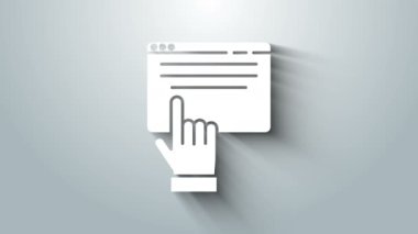 Ekran simgesindeki White Online alışverişi gri arkaplanda izole edildi. Konsept e-ticaret, e-ticaret, online iş pazarlama. 4K Video hareketli grafik canlandırması