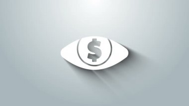 Gri arkaplanda dolar simgesi olan beyaz adam. 4K Video hareketli grafik canlandırması