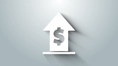 Beyaz Finansal büyüme ve madeni para ikonu gri arka planda izole edilmiş. Gelirleri arttırıyorum. 4K Video hareketli grafik canlandırması