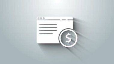 Ekran simgesindeki White Online alışverişi gri arkaplanda izole edildi. Konsept e-ticaret, e-ticaret, online iş pazarlama. 4K Video hareketli grafik canlandırması