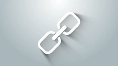 Beyaz zincir bağlantısı simgesi gri arkaplanda izole edildi. Bağlantı bekar. Hiper bağlantı zinciri sembolü. 4K Video hareketli grafik canlandırması