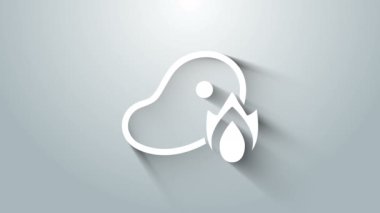 Beyaz ızgara biftek eti ve gri arka planda izole edilmiş ateş alevi ikonu. 4K Video hareketli grafik canlandırması