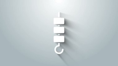 Beyaz ızgara şiş kebap, gri arka planda izole edilmiş şiş çubuk ikonu. Şiş çubukta et kebabı. Izgara etle piknik. 4K Video hareketli grafik canlandırması