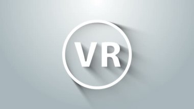 Gri arkaplanda beyaz sanal gerçeklik gözlüğü simgesi izole edildi. Stereoskopik 3D VR maskesi. 4K Video hareketli grafik canlandırması