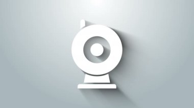 Beyaz Web kamera simgesi gri arkaplanda izole edildi. Sohbet kamerası. Web kamerası simgesi. 4K Video hareketli grafik canlandırması