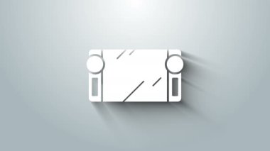 Gri arkaplanda beyaz taşınabilir video oyun konsolu simgesi izole edildi. Av alanı tabelası. Oyun konsepti. 4K Video hareketli grafik canlandırması