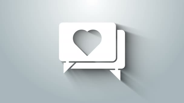 Weißes Like und Herzsymbol isoliert auf grauem Hintergrund. Gegenbenachrichtigung Icon. Follower Insta. 4K Video Motion Grafik Animation — Stockvideo
