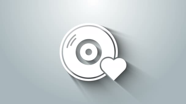Witte Romantische muziek icoon geïsoleerd op grijze achtergrond. Valentijnsdag. 4K Video motion grafische animatie — Stockvideo