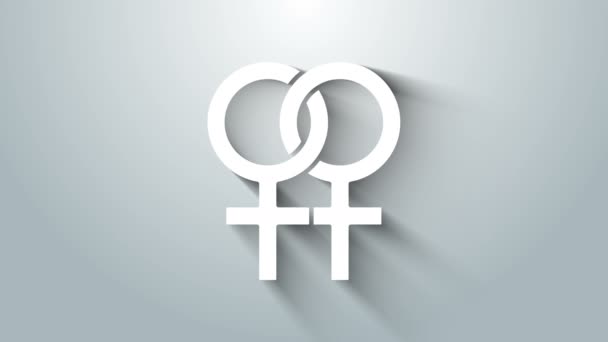 灰色の背景に隔離された白い女性の性別記号アイコン。金星のシンボル。女性の生物や女性のシンボル。4Kビデオモーショングラフィックアニメーション — ストック動画