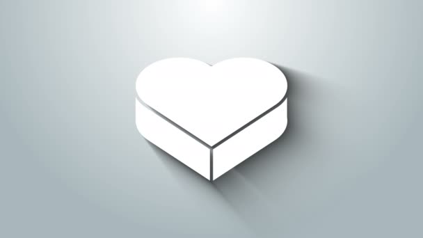 Candy bianco in scatola a forma di cuore e icona di prua isolata su sfondo grigio. San Valentino. Animazione grafica 4K Video motion — Video Stock