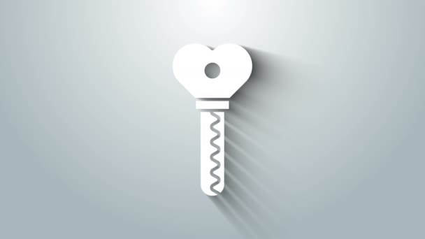 Kunci Putih dalam bentuk hati ikon terisolasi pada latar belakang abu-abu. Hari Valentine. Animasi grafis gerak Video 4K — Stok Video