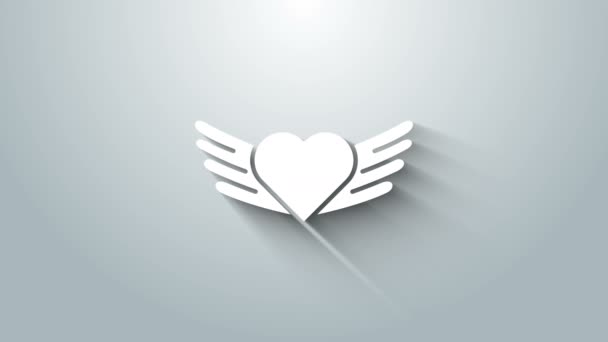 Weißes Herz mit Flügeln auf grauem Hintergrund. Liebessymbol. Valentinstag. 4K Video Motion Grafik Animation — Stockvideo