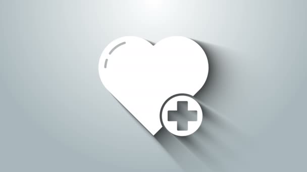 White Heart icon isolated on grey background. Romantic symbol linked, join, passion and wedding. Valentine day symbol. 4K Video motion graphic animation — Stock Video