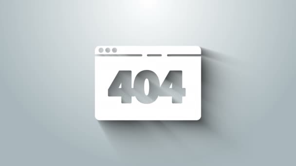 White Page з іконою помилки 404 ізольованою на сірому фоні. Template повідомляє, що сторінка не знайдена. 4K Відеографічна анімація — стокове відео