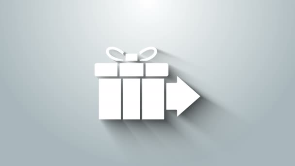 Icono de caja de regalo blanco aislado sobre fondo gris. Animación gráfica de vídeo 4K — Vídeos de Stock