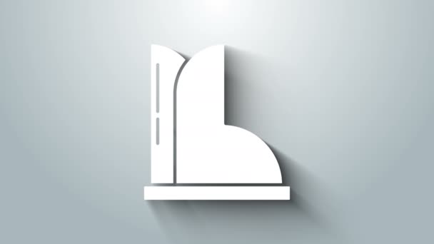 Biała wodoodporna gumowa ikona obuwia izolowana na szarym tle. Żelki do deszczowej pogody, wędkowania, ogrodnictwa. 4K Animacja graficzna ruchu wideo — Wideo stockowe