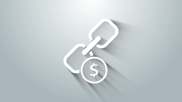 White Chain link and coin icon isolated on grey background. Link single. Hyperlink chain symbol. 4K Video motion graphic animation — Stock Video