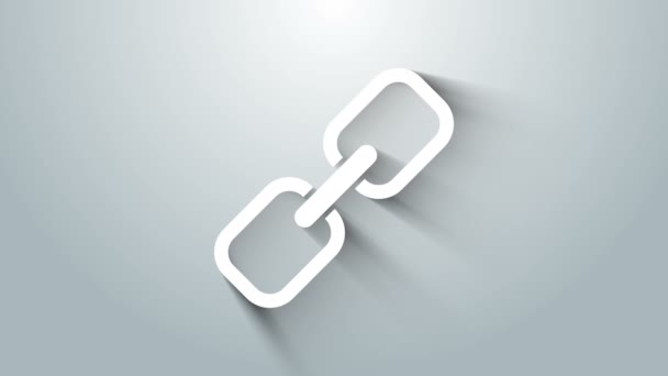 Fehér Lánc link ikon elszigetelt szürke háttér. Egyedülálló kapcsolat. Hyperlink lánc szimbólum. 4K Videó mozgás grafikus animáció — Stock videók
