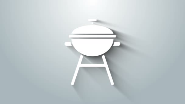 White Barbecue grill icon isolated on grey background. BBQ grill party. 4K Video motion graphic animation — Stock Video