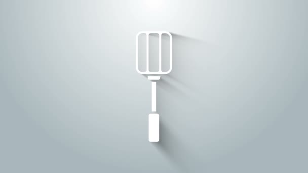 White Spatula icon isolated on grey background. Kitchen spatula icon. BBQ spatula sign. Barbecue and grill tool. 4K Video motion graphic animation — Stock Video