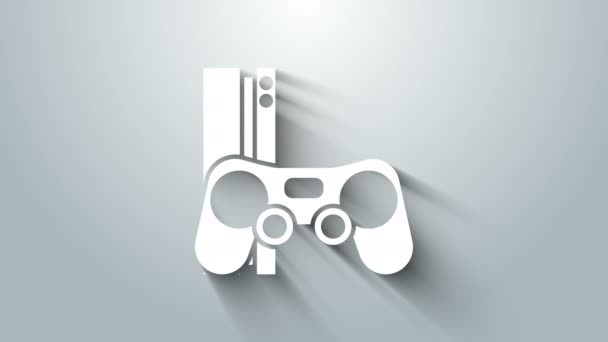 Console de jeu vidéo blanche avec icône joystick isolée sur fond gris. Animation graphique de mouvement vidéo 4K — Video