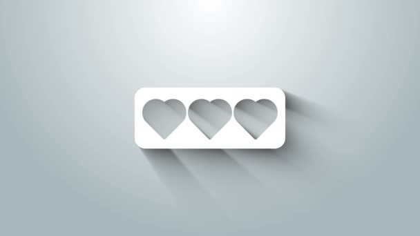 Icono de White Like y corazón aislado sobre fondo gris. Contra Notificación Icono. Seguidor Insta. Animación gráfica de vídeo 4K — Vídeo de stock