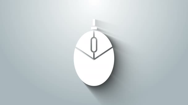Icona di gioco del mouse del computer bianco isolato su sfondo grigio. Ottica con simbolo della ruota. Animazione grafica 4K Video motion — Video Stock