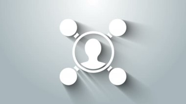 Beyaz Paylaşım simgesi gri arkaplanda izole edildi. Paylaşma, iletişim piktogramı, sosyal medya, bağlantı, ağ, dağıtım. 4K Video hareketli grafik canlandırması