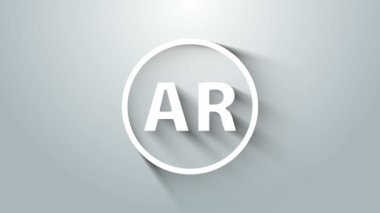Beyaz Ar, artırılmış gerçeklik simgesi gri arka planda izole edilmiş. 4K Video hareketli grafik canlandırması