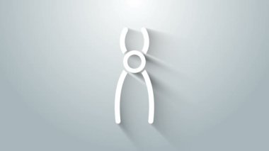 Beyaz dişçi kerpeten simgesi gri arkaplanda izole edildi. Diş aletleri. 4K Video hareketli grafik canlandırması