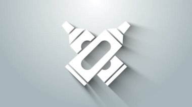 Gri arkaplanda beyaz çapraz diş macunu simgesi izole edilmiş. 4K Video hareketli grafik canlandırması