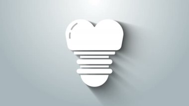 Gri arkaplanda beyaz diş implantı simgesi izole edildi. 4K Video hareketli grafik canlandırması