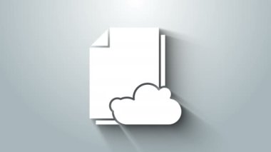 Beyaz Bulut depolama metin belgesi simgesi gri arkaplanda izole edildi. 4K Video hareketli grafik canlandırması