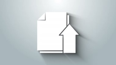 Gri arkaplanda beyaz dosya dosya ikonu izole edildi. Belge oku. 4K Video hareketli grafik canlandırması