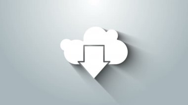 Beyaz Bulut indirme simgesi gri arkaplanda izole edildi. 4K Video hareketli grafik canlandırması