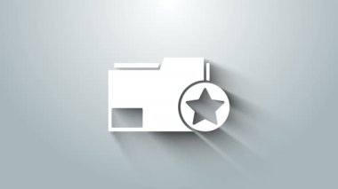 Gri arkaplan üzerinde yıldız simgesi olan beyaz belge dizini. En iyi belge, favori, derecelendirme sembolü. 4K Video hareketli grafik canlandırması
