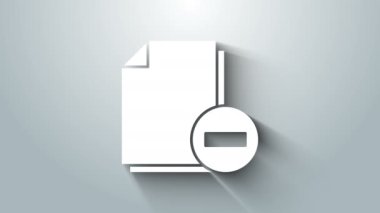Gri arkaplanda eksi simgeye sahip beyaz belge. Belgeyi temizle. Dosya belgesini sil. Bilgi dosyasını sil. 4K Video hareketli grafik canlandırması