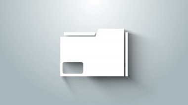 Beyaz Belge klasörü simgesi gri arkaplanda izole edildi. Muhasebe klasörü sembolü. Muhasebe yönetimi. 4K Video hareketli grafik canlandırması