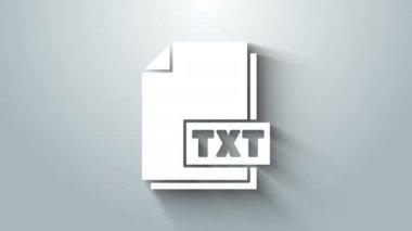 Beyaz TXT dosya belgesi. Gri arkaplanda txt düğmesi simgesi indir. Metin dosya uzantısı sembolü. 4K Video hareketli grafik canlandırması