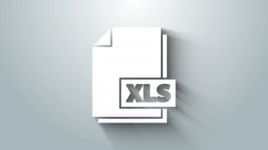 Beyaz XLS dosya belgesi. Gri arkaplanda xls düğmesi simgesi indir. Dosya simgesini çıkart. 4K Video hareketli grafik canlandırması