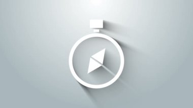 Gri arkaplanda beyaz pusula simgesi izole edildi. Rüzgâr yön bulma sembolü. Rüzgar gül işareti. 4K Video hareketli grafik canlandırması