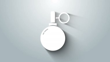 Beyaz El bombası ikonu gri arkaplanda izole edildi. Bomba patlaması. 4K Video hareketli grafik canlandırması