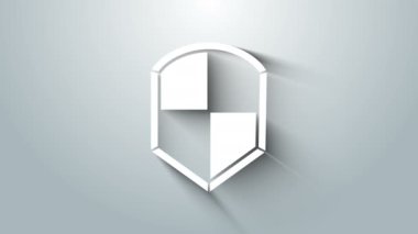 Beyaz Kalkan simgesi gri arkaplanda izole edildi. Gardiyan. Güvenlik, güvenlik, koruma, gizlilik kavramı. 4K Video hareketli grafik canlandırması