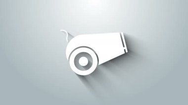 Beyaz Top simgesi gri arkaplanda izole edildi. Ortaçağ silahları. 4K Video hareketli grafik canlandırması