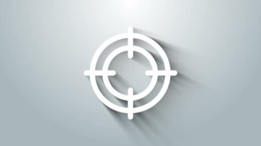 Beyaz Hedef spor simgesi gri arka planda izole edildi. Atış mesafesi ya da atış mesafesi için sayıları olan temiz bir hedef. 4K Video hareketli grafik canlandırması