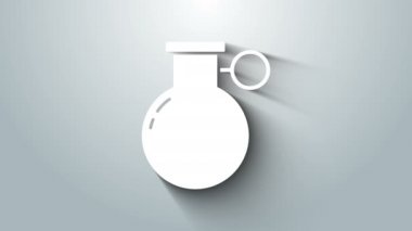 Beyaz El bombası ikonu gri arkaplanda izole edildi. Bomba patlaması. 4K Video hareketli grafik canlandırması