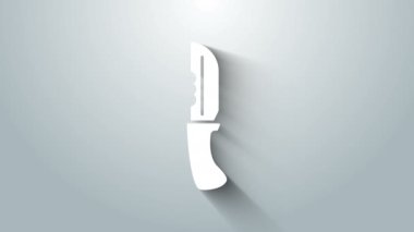 Gri arkaplanda beyaz askeri bıçak ikonu var. 4K Video hareketli grafik canlandırması